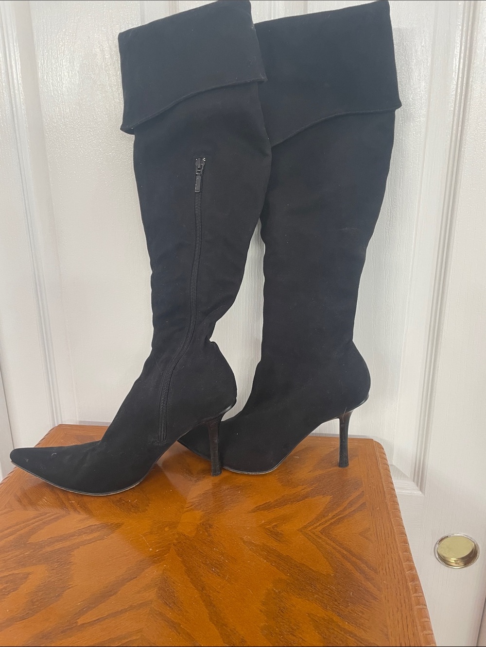 bebe Black Suede-Like Over-the-Knee Pointed Stiletto Boots
